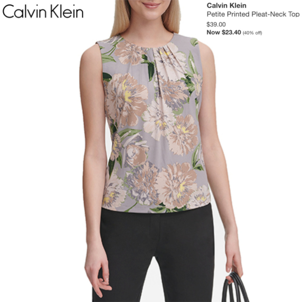 Calvin Klein Petite Sleeveless Pleated Neck Blouse
